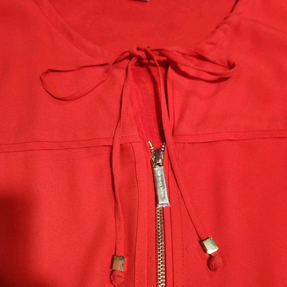 Michael Kors Womens Short Sleeve Blouse Top Size 12‎ Coral Zipper Tie Front